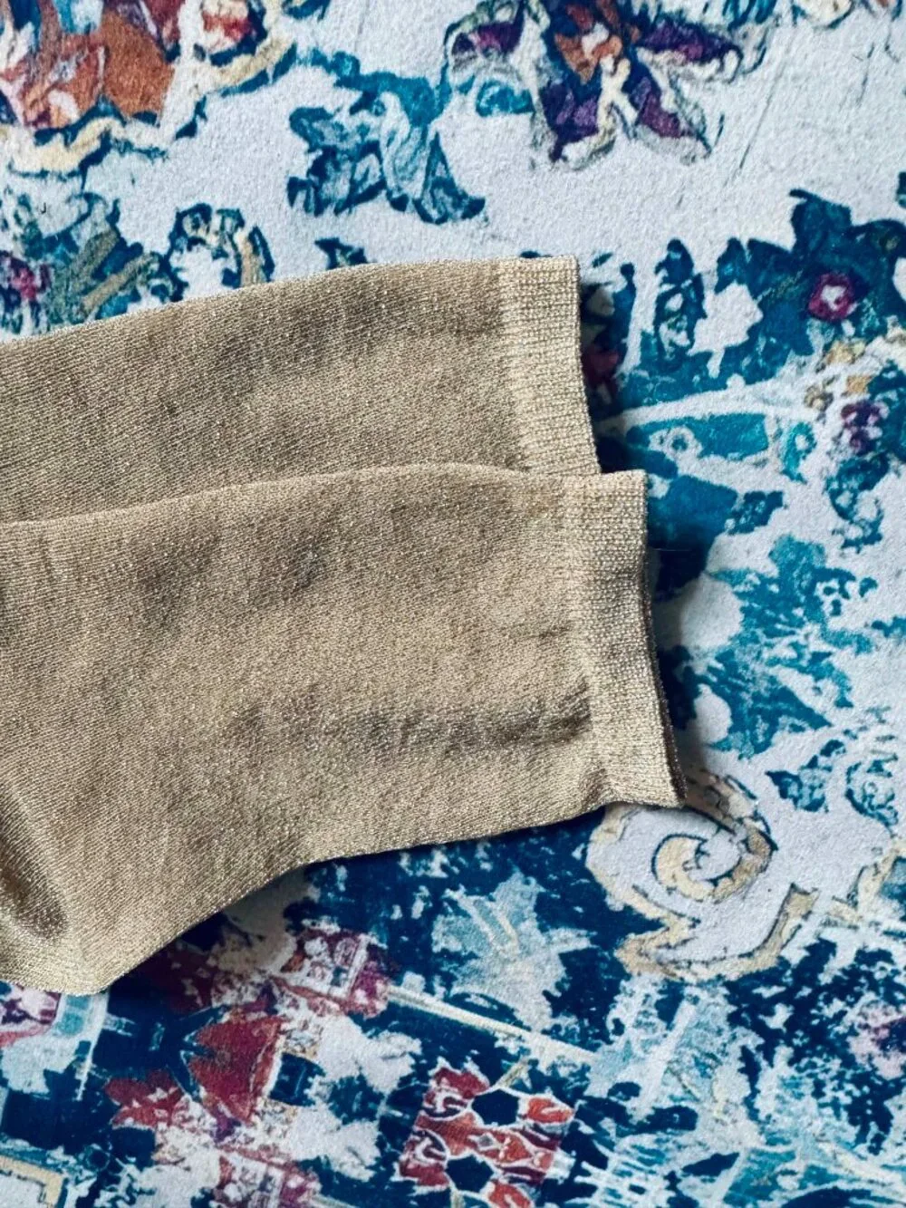 New size 8-9 Dress Socks Camel Tan Metallic Lurex Gold Knit Nylon